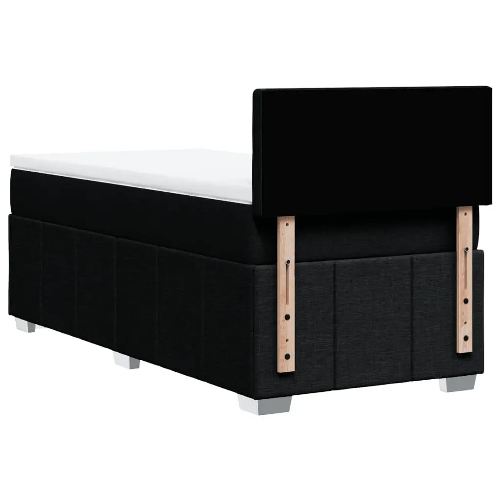 King Single Box Spring Bed Black Fabric Frame Pocket Spring Mattress Slats