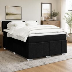 Double Box Spring Bed with Pocket Mattress in Black Fabric