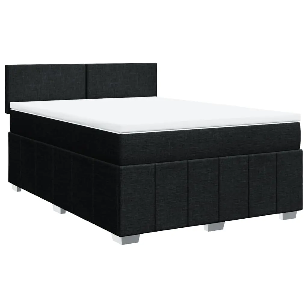 Double Box Spring Bed Black Fabric Frame Pocket Spring Mattress Topper
