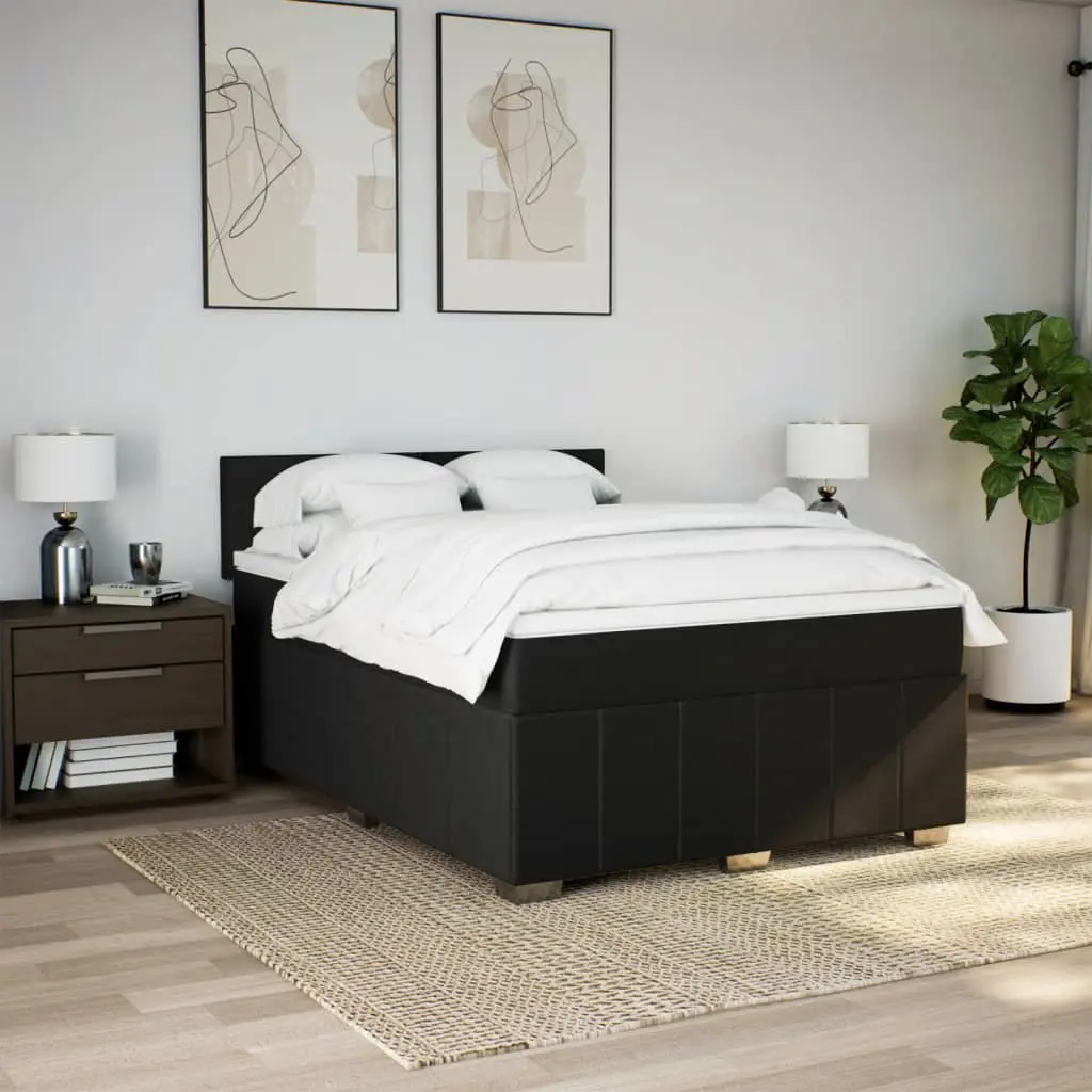 Double Box Spring Bed Black Fabric Frame Pocket Spring Mattress Topper