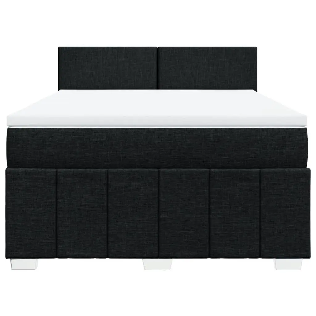 Double Box Spring Bed Black Fabric Frame Pocket Spring Mattress Topper
