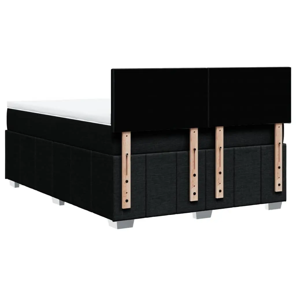 Double Box Spring Bed Black Fabric Frame Pocket Spring Mattress Topper