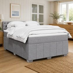 Grey Fabric Frame Double Box Spring Bed with Mattress