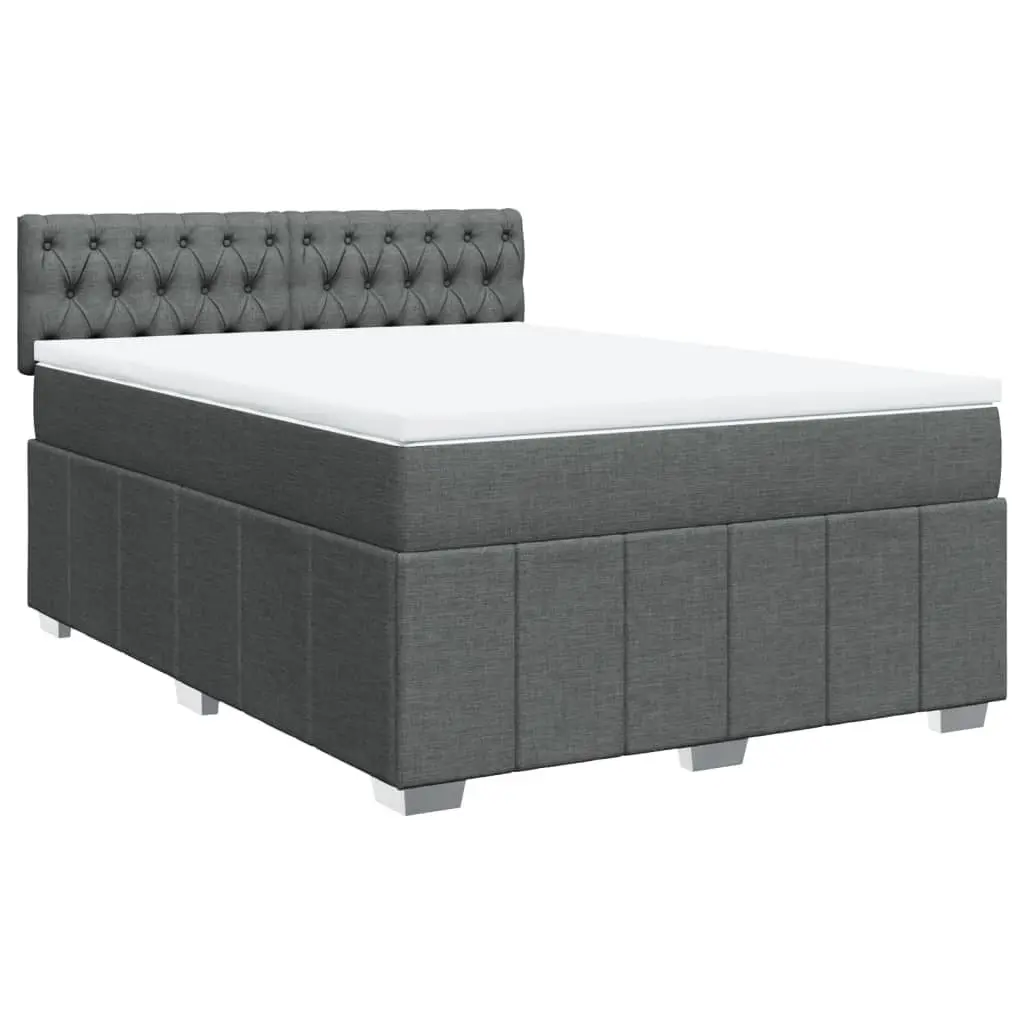 Double Box Spring Bed Black Fabric Frame Pocket Sprung Mattress Double Size