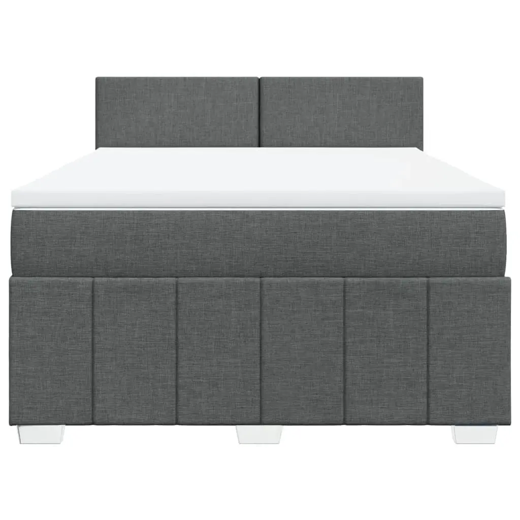 Queen Box Spring Bed Grey Upholstered Fabric Frame Pocket Sprung Mattress