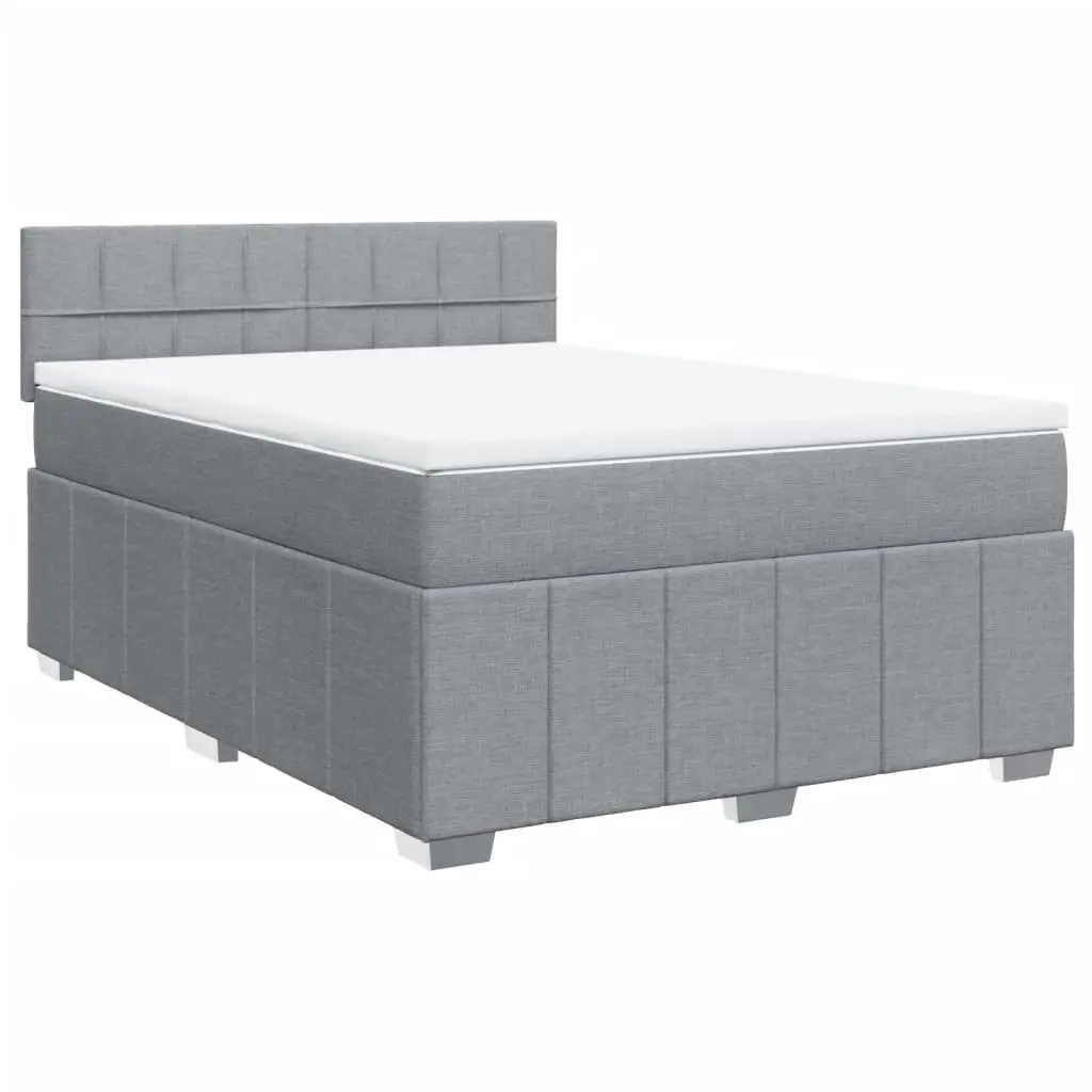 Queen Box Spring Bed Grey Fabric Pocket Spring Mattress Slatted Base