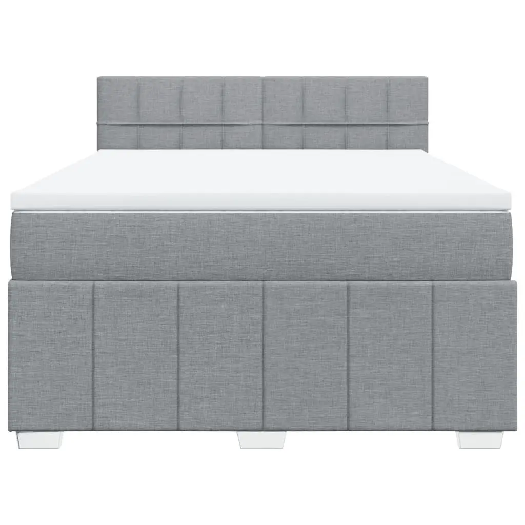 Queen Box Spring Bed Grey Fabric Pocket Spring Mattress Slatted Base