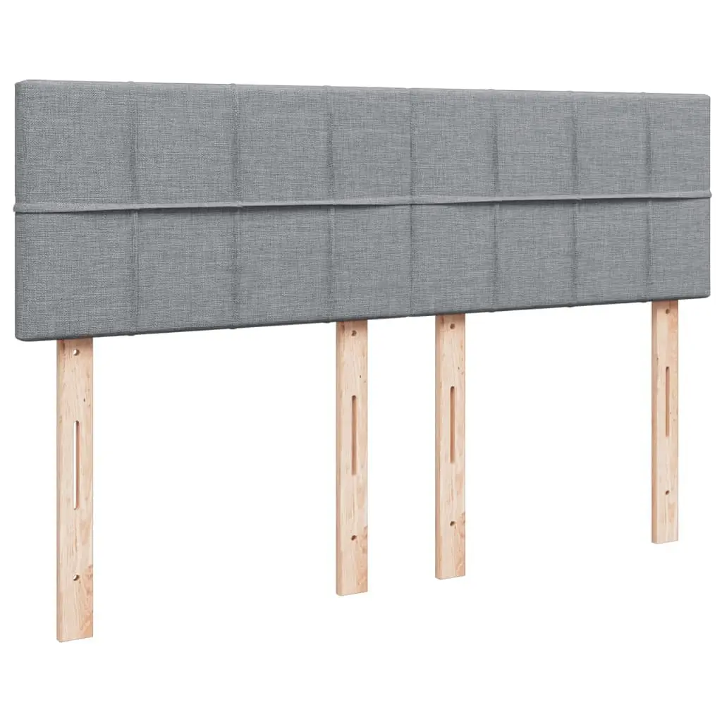 Queen Box Spring Bed Grey Fabric Pocket Spring Mattress Slatted Base