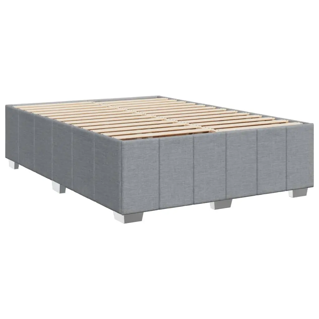 Queen Box Spring Bed Grey Fabric Pocket Spring Mattress Slatted Base