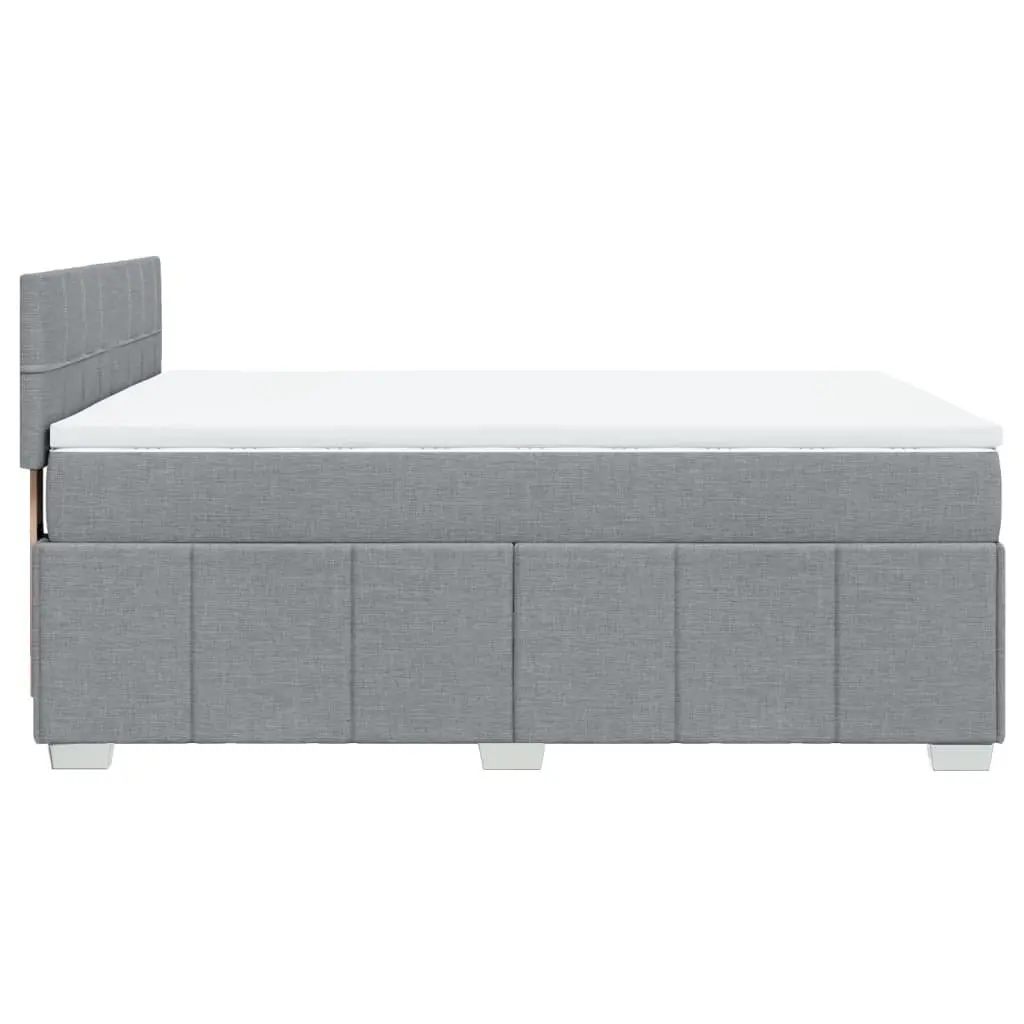 Queen Box Spring Bed Grey Fabric Pocket Spring Mattress Slatted Base