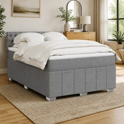 Dark Grey Queen Box Spring Bed with Pocket Mattress