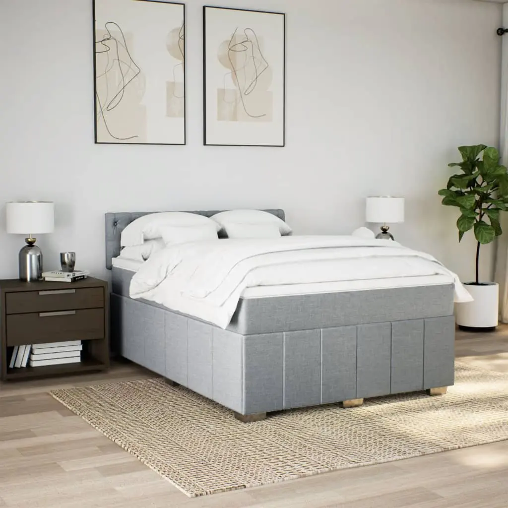 Queen Box Spring Bed Dark Grey Polyester Fabric Pocket Spring Mattress
