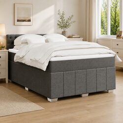 Queen Bed Frame with Pocket Spring Mattress in Black Fabric