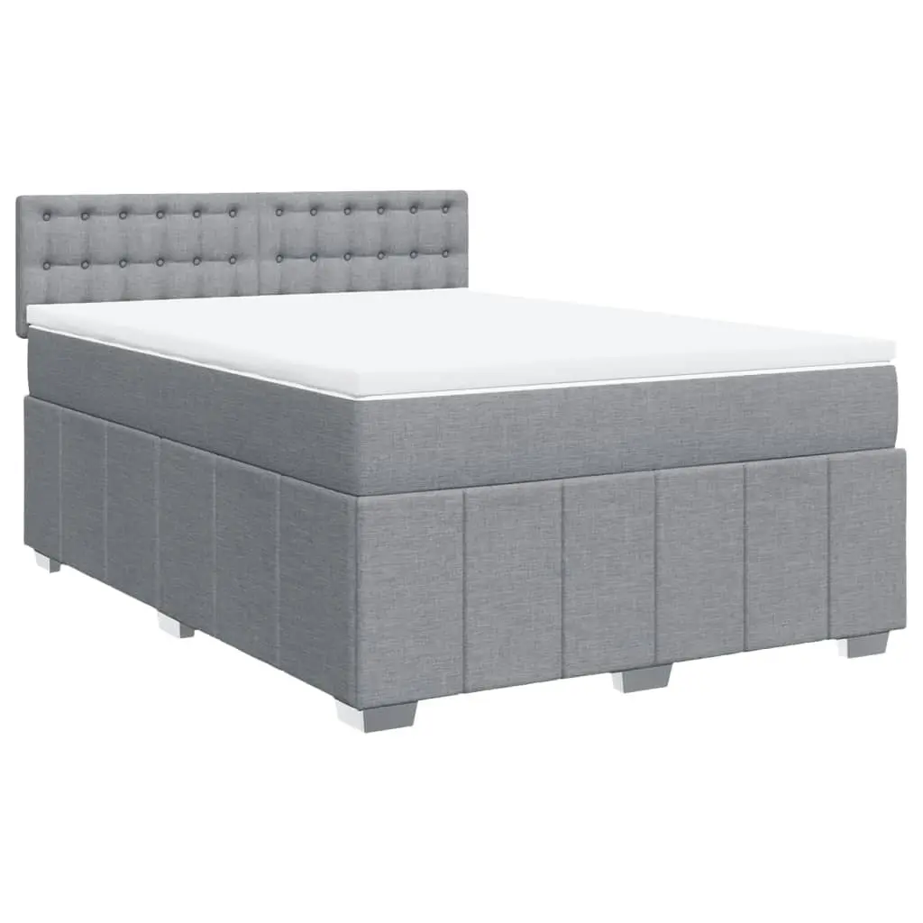 Queen Box Spring Bed Grey Fabric Pocket Spring Mattress