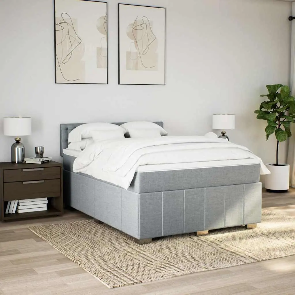 Queen Box Spring Bed Grey Fabric Pocket Spring Mattress