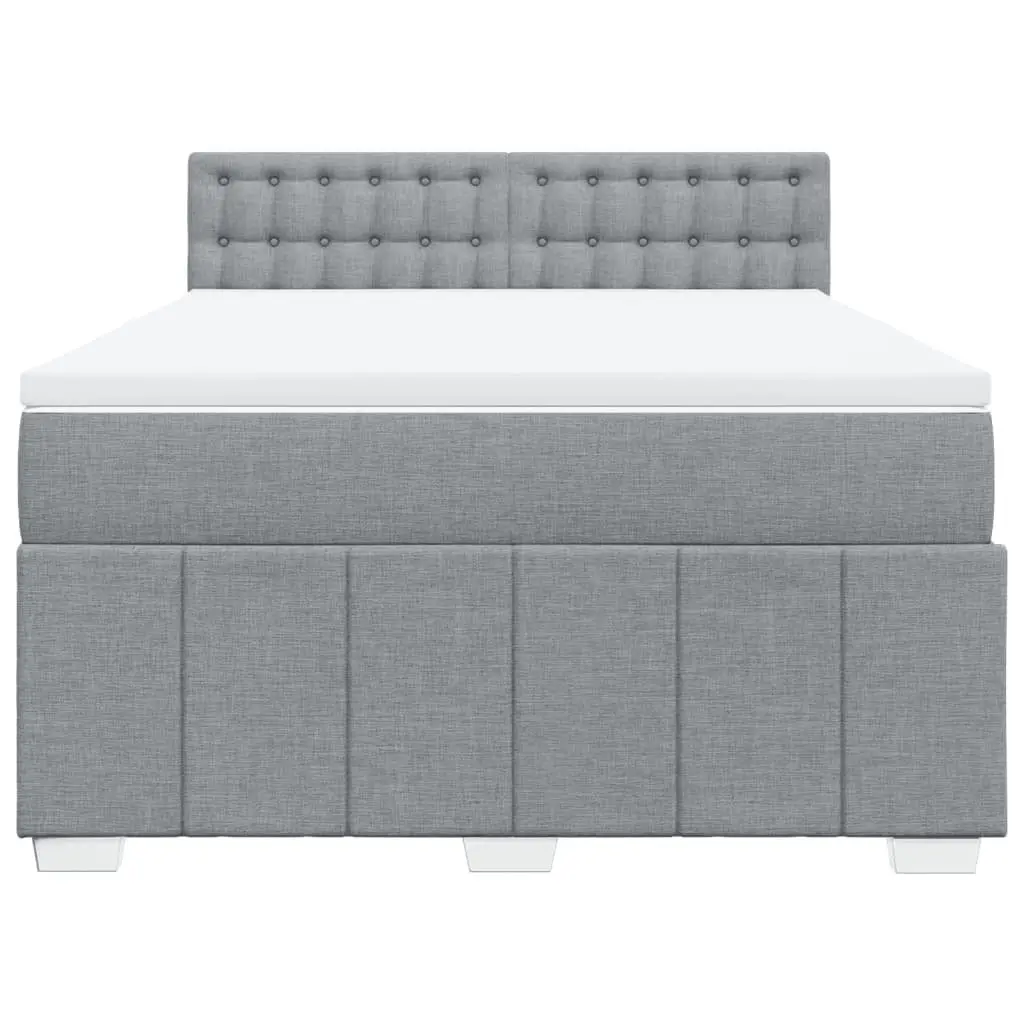 Queen Box Spring Bed Grey Fabric Pocket Spring Mattress