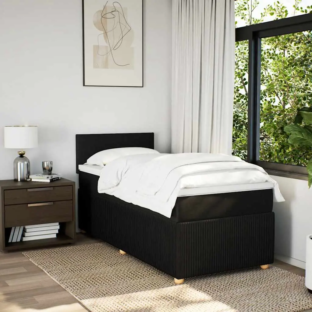 Box Spring Bed King Single Black Fabric Frame Pocket Spring Mattress