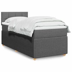 King Single Box Spring Bed with Pocket Mattress Grey Fabric Bedroom Furniture