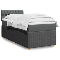 King Single Box Spring Bed with Pocket Mattress Grey Fabric Bedroom Furniture