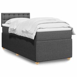 Box Spring Bed with Pocket Spring Mattress King Single Grey Fabric Slats