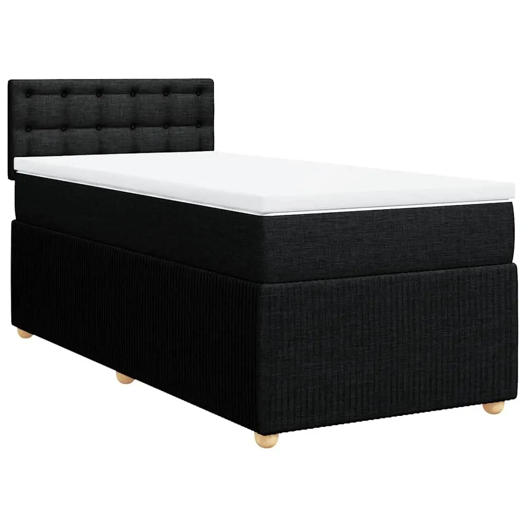 King Single Box Spring Bed Black Fabric Frame Pocket Spring Mattress Slats