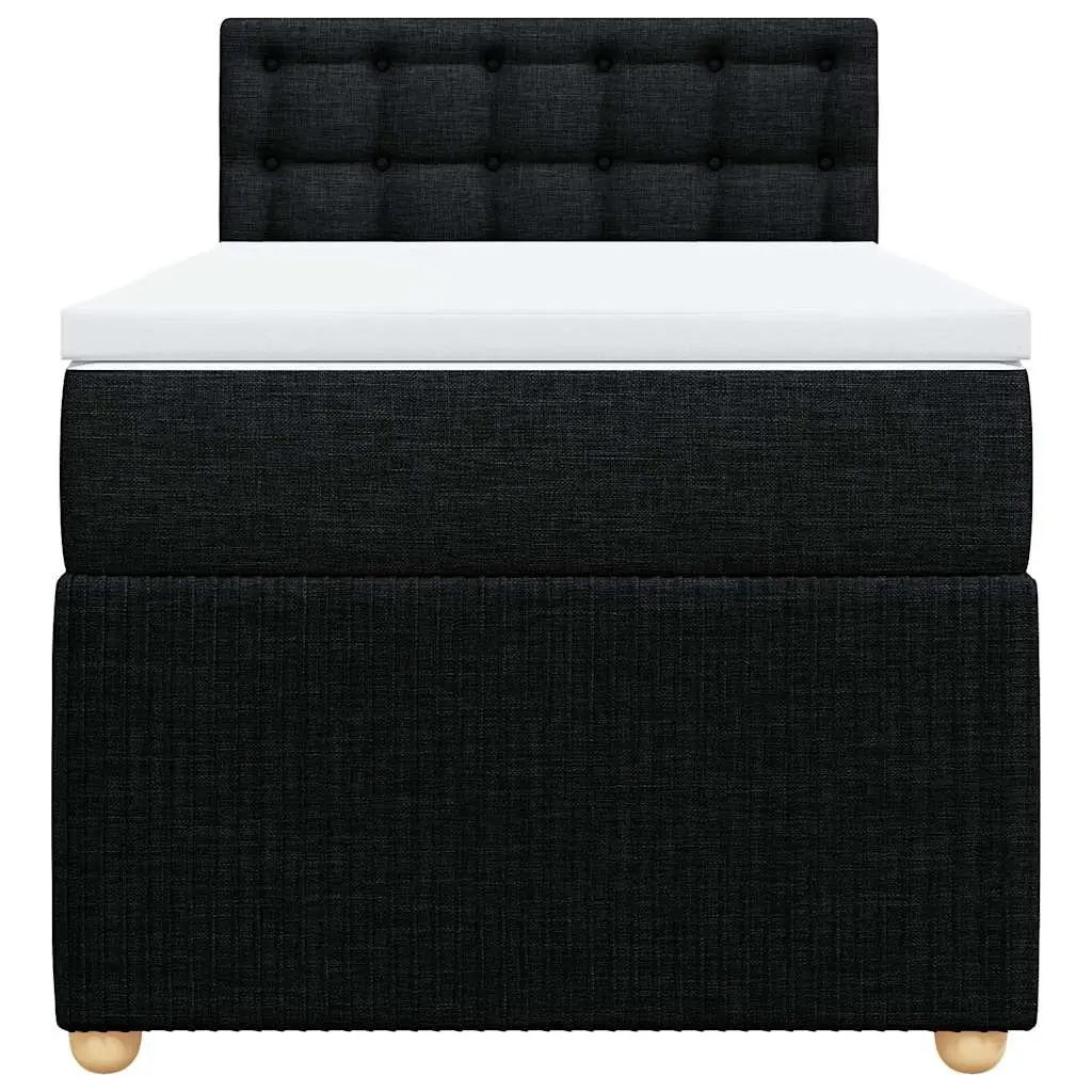 King Single Box Spring Bed Black Fabric Frame Pocket Spring Mattress Slats