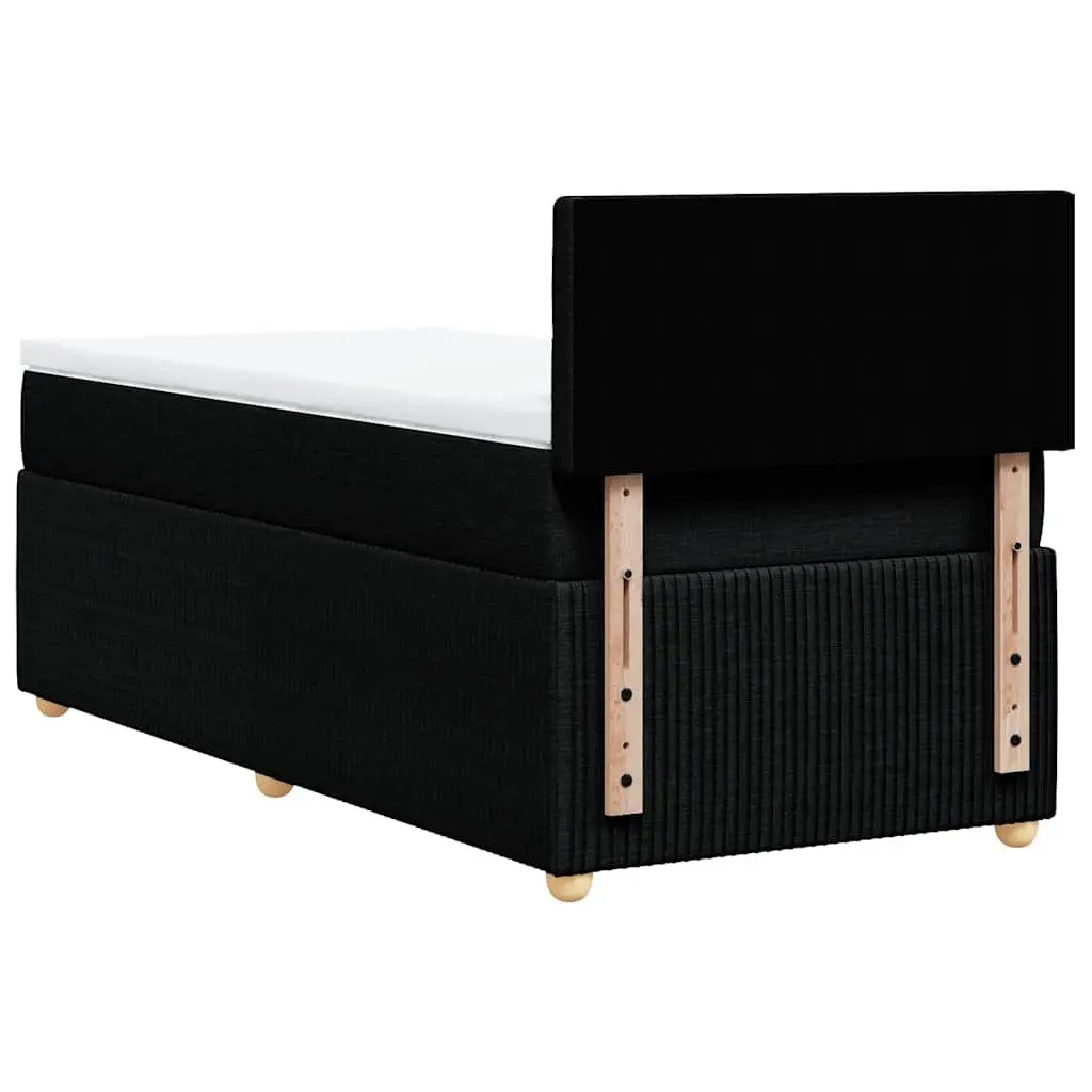 King Single Box Spring Bed Black Fabric Frame Pocket Spring Mattress Slats
