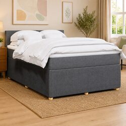 Grey Fabric Double Box Spring Bed with Pocket Mattress