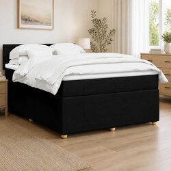 Double Box Spring Bed with Pocket Spring Mattress in Black