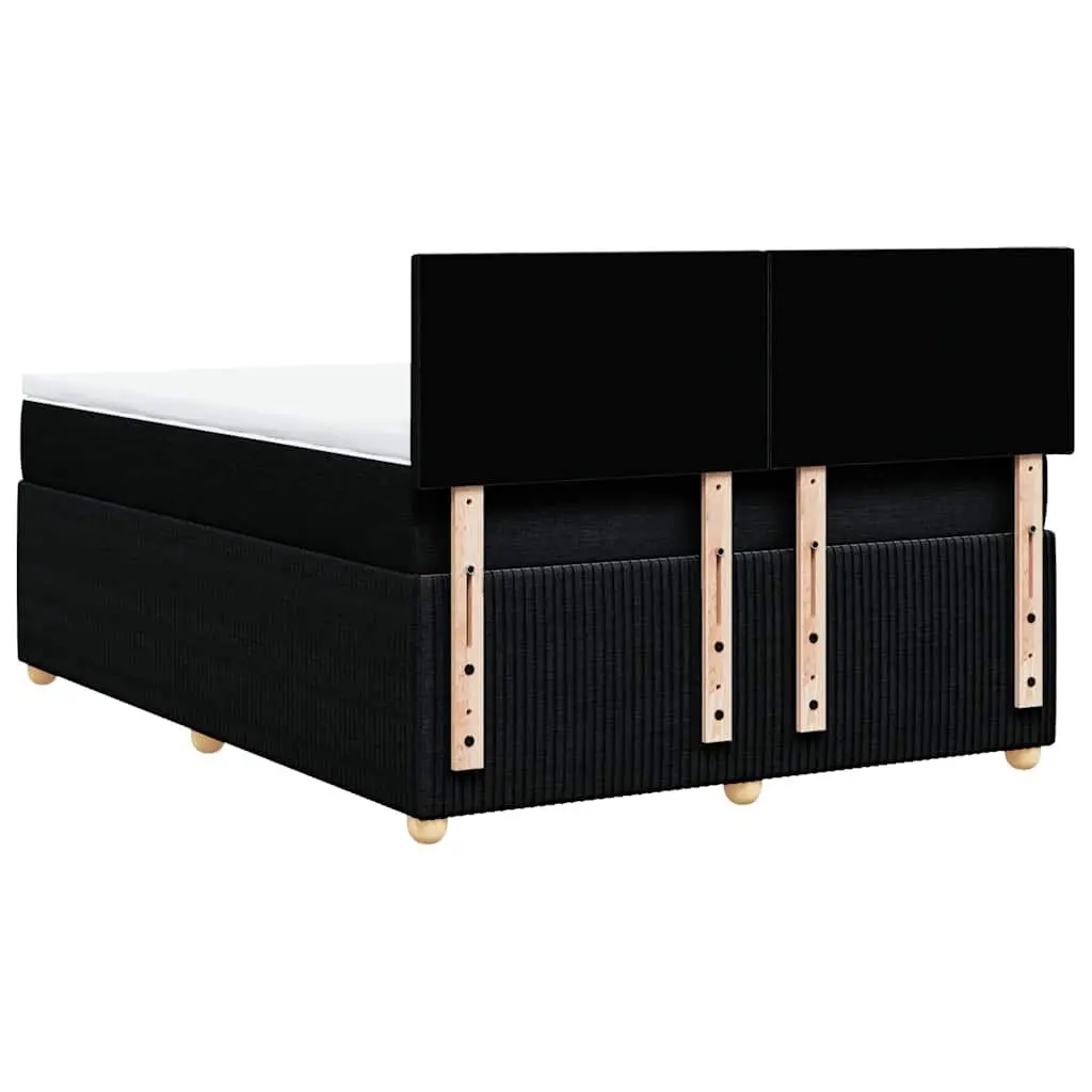 Double Box Spring Bed Black Fabric Frame Pocket Spring Mattress Double Size