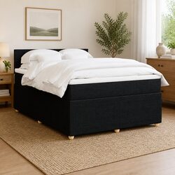 Double Box Spring Bed with Pocket Spring Mattress in Black