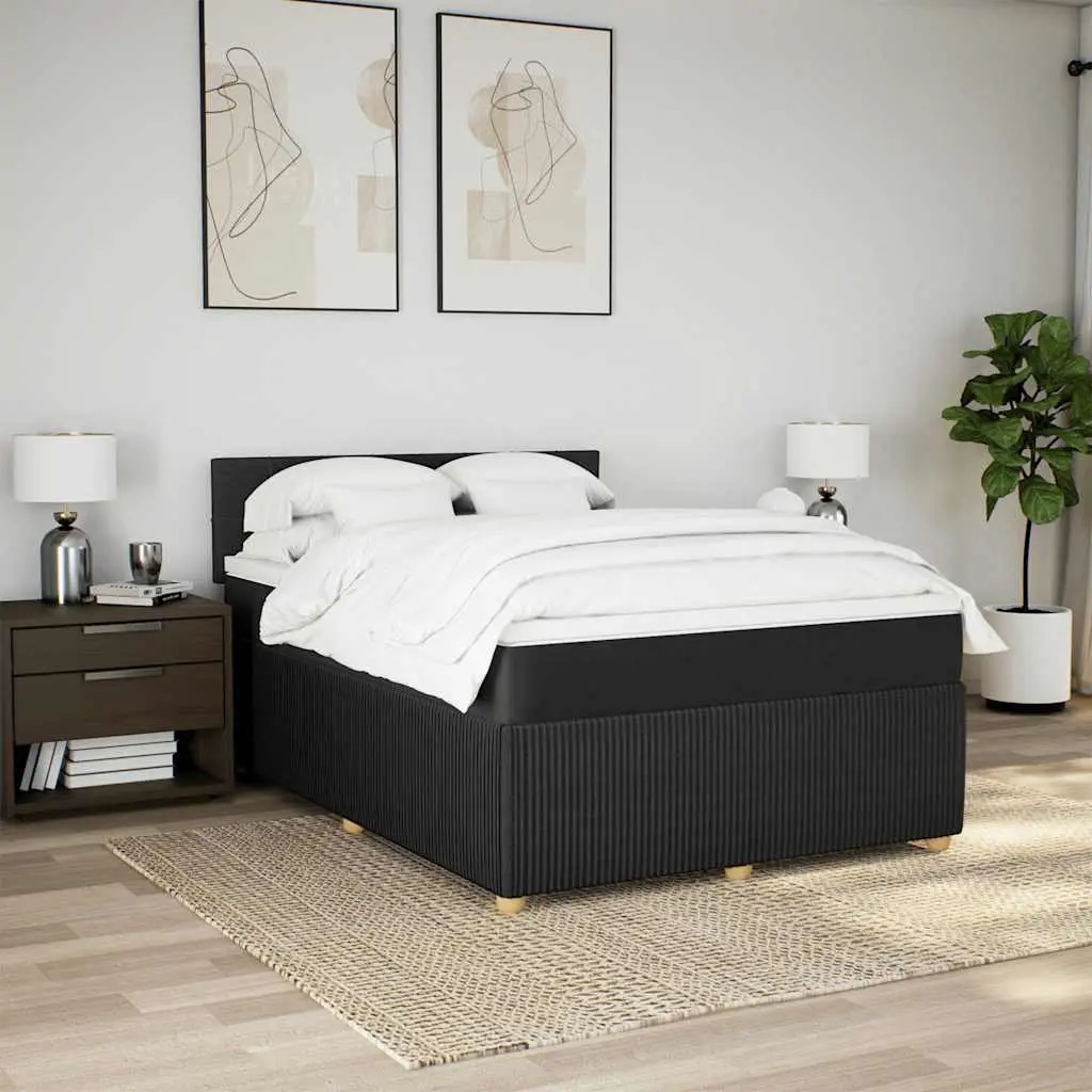 Double Box Spring Bed Black Fabric Frame Pocket Spring Mattress