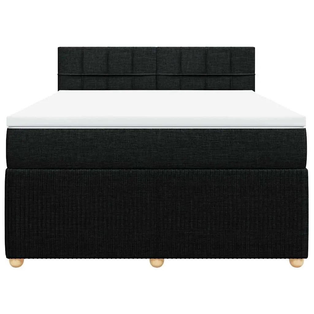 Double Box Spring Bed Black Fabric Frame Pocket Spring Mattress