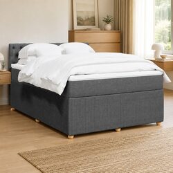 Grey Fabric Double Box Spring Bed with Pocket Mattress