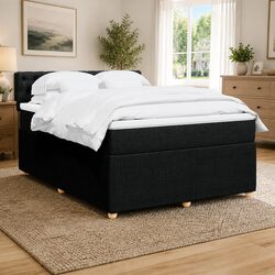 Double Box Spring Bed with Pocket Spring Mattress in Black