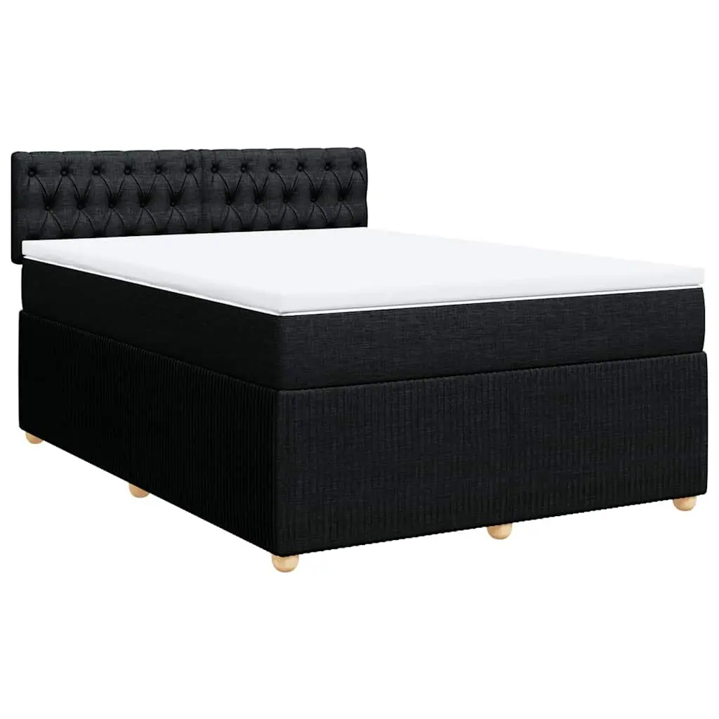 Double Box Spring Bed with Pocket Spring Mattress Double Black Fabric Frame