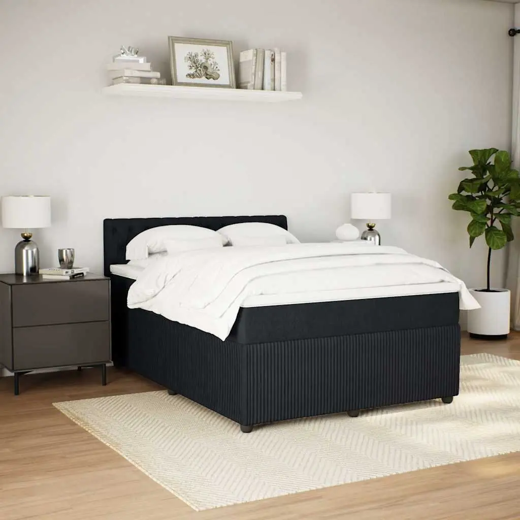 Double Box Spring Bed with Pocket Spring Mattress Double Black Fabric Frame