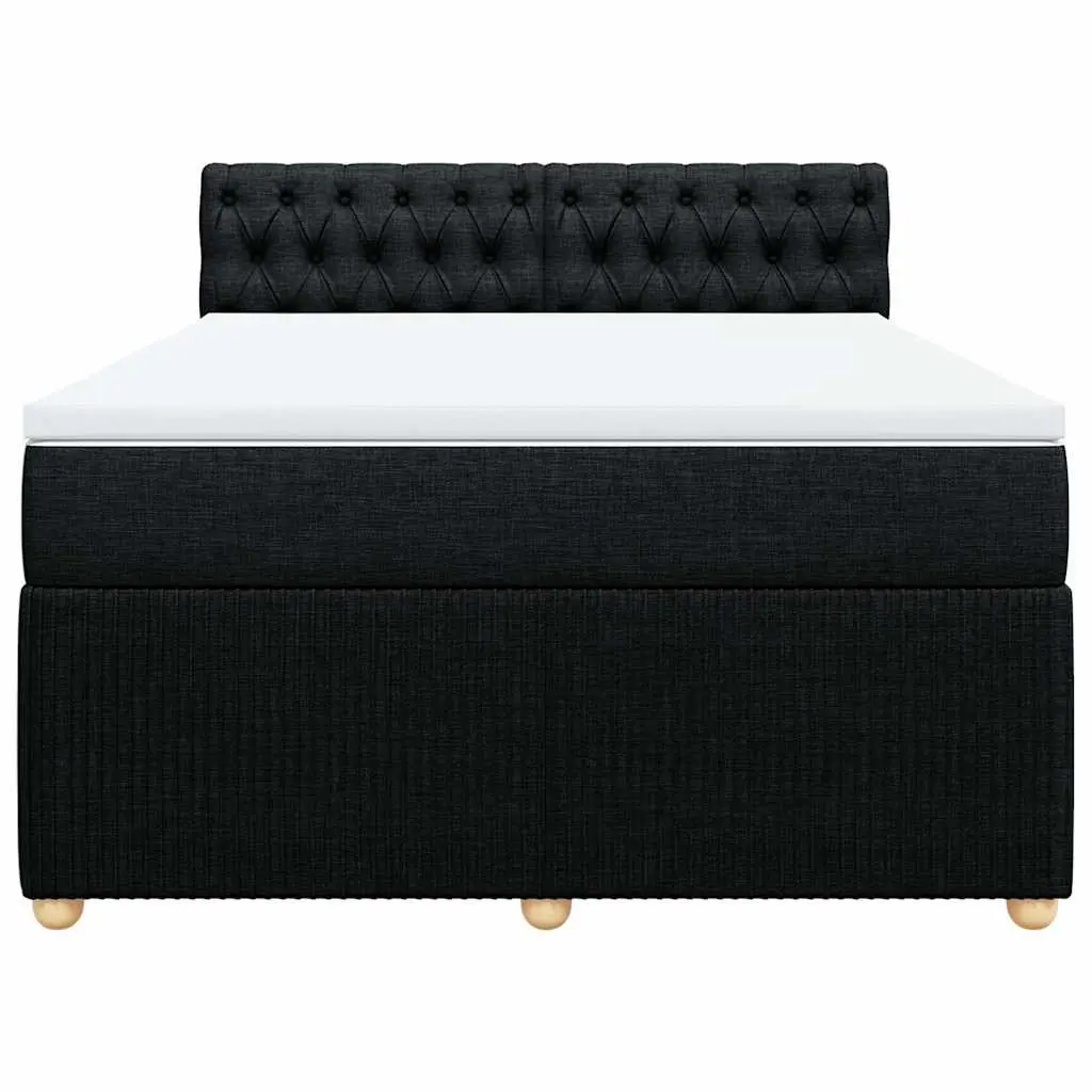 Double Box Spring Bed with Pocket Spring Mattress Double Black Fabric Frame