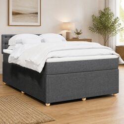 Double Box Spring Bed with Pocket Mattress in Grey Fabric