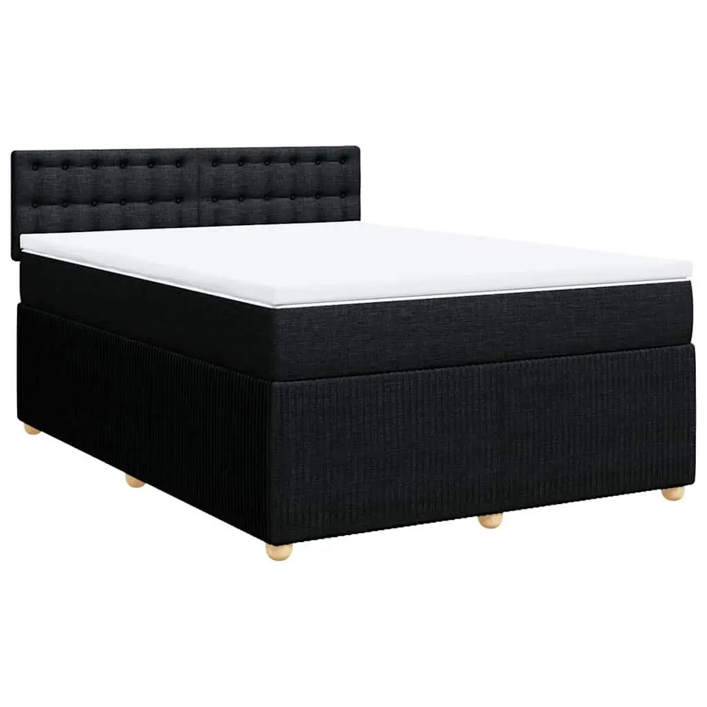 Double Box Spring Bed Black Fabric Frame Pocket Spring Mattress