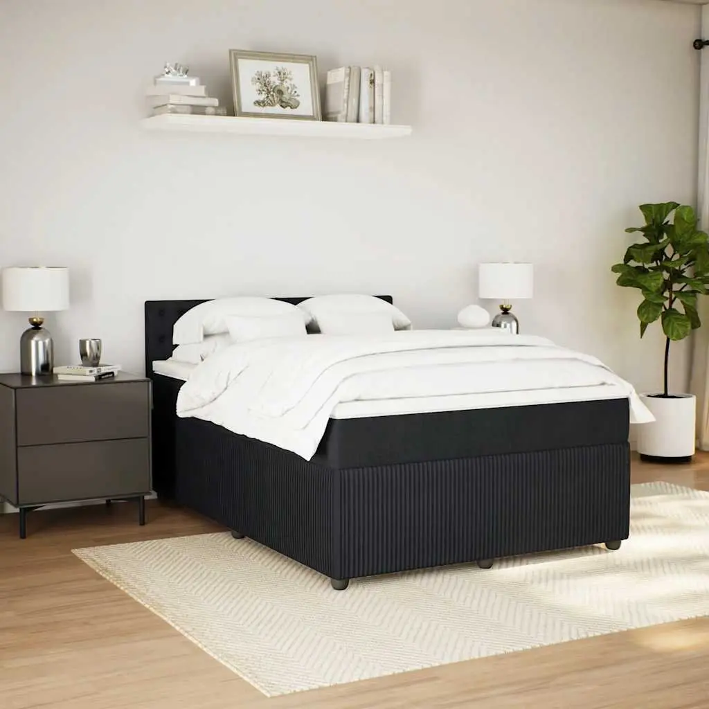 Double Box Spring Bed Black Fabric Frame Pocket Spring Mattress