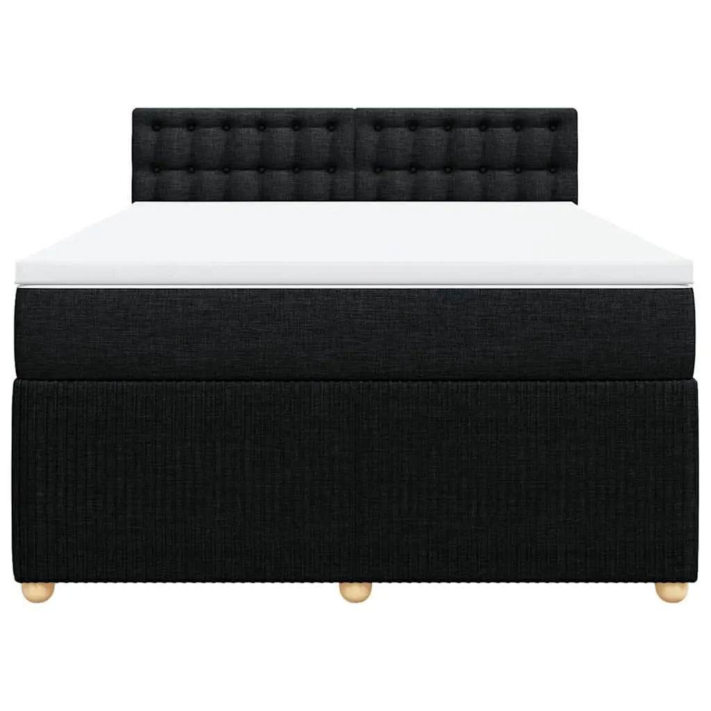 Double Box Spring Bed Black Fabric Frame Pocket Spring Mattress