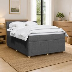 Queen Box Spring Bed with Pocket Mattress in Dark Grey