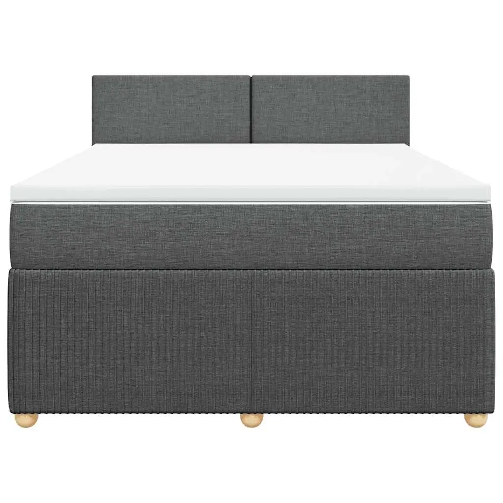 Queen Box Spring Bed Dark Grey Fabric Frame Pocket Spring Mattress Slats Support