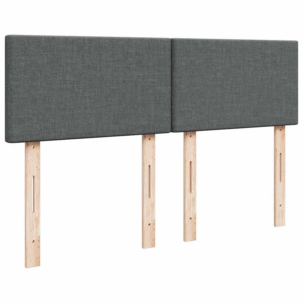 Queen Box Spring Bed Dark Grey Fabric Frame Pocket Spring Mattress Slats Support
