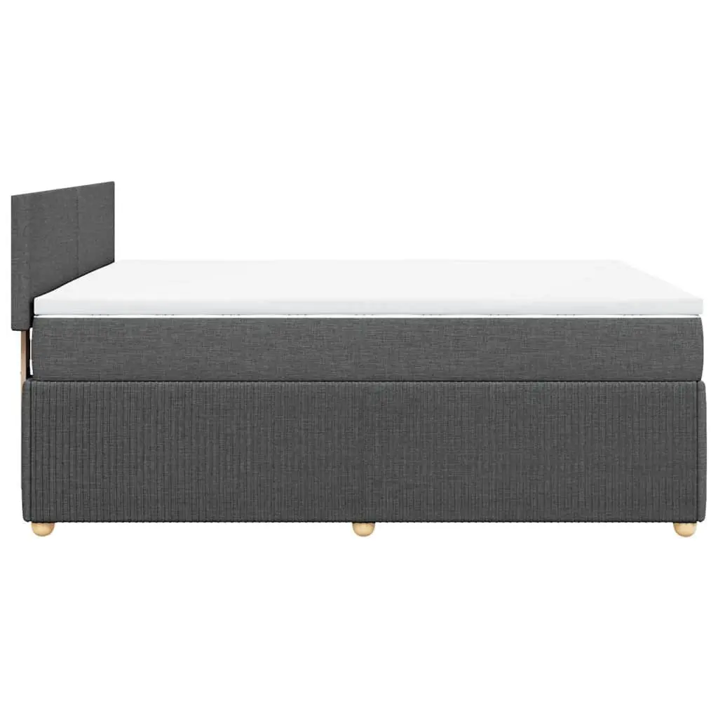 Queen Box Spring Bed Dark Grey Fabric Frame Pocket Spring Mattress Slats Support