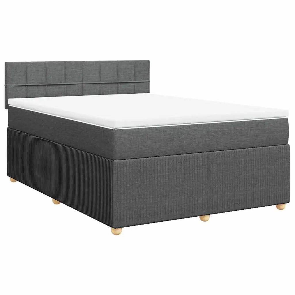 Queen Box Spring Bed Grey Fabric Upholstered Frame Pocket Spring Mattress Slatted Base