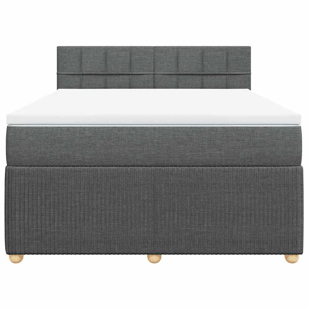 Queen Box Spring Bed Grey Fabric Upholstered Frame Pocket Spring Mattress Slatted Base
