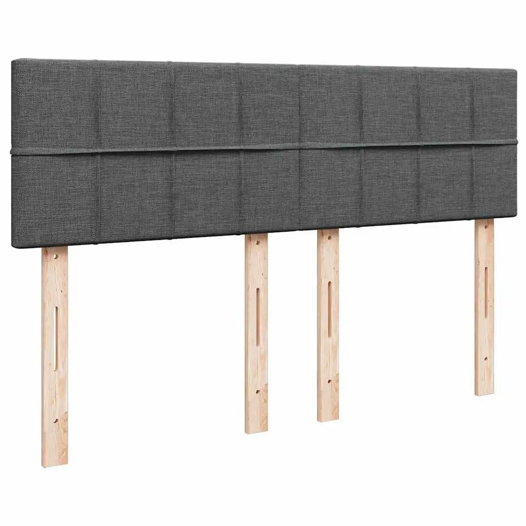 Queen Box Spring Bed Grey Fabric Upholstered Frame Pocket Spring Mattress Slatted Base