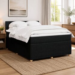 Queen Bed with Pocket Sprung Mattress in Black Fabric